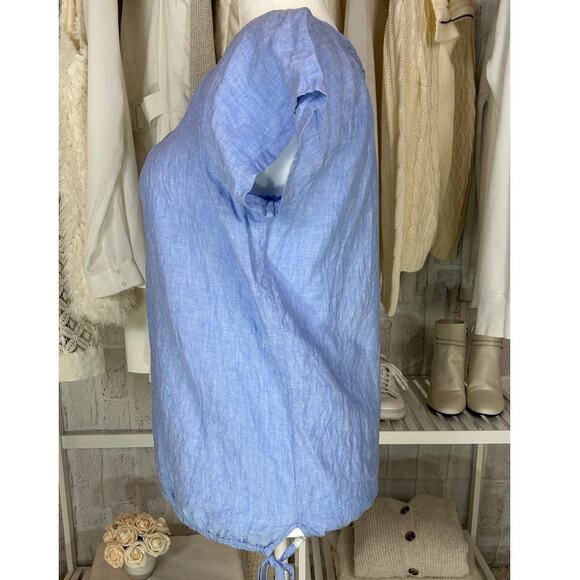 Lands End Women's Size L Blue 100% Linen Drawstring Waist Blouse #0439 - Picture 3 of 9